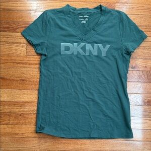 DKNY Green V-Neck Logo Tee